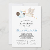 Blue Stork Baby shower per Mail Invitation Kaart (Voorkant)