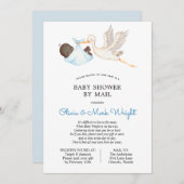Blue Stork Baby shower per Mail Invitation Kaart (Voorkant / Achterkant)