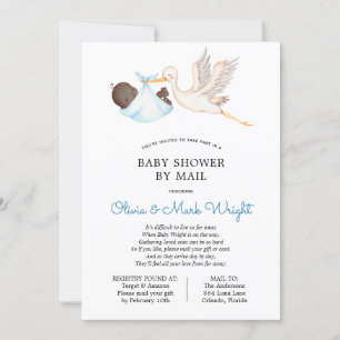 Blue Stork Baby shower per Mail Invitation Kaart