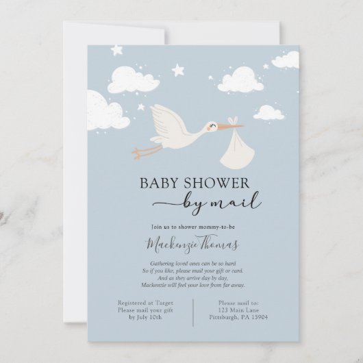 Blue Stork Baby shower per post Kaart (Voorkant)