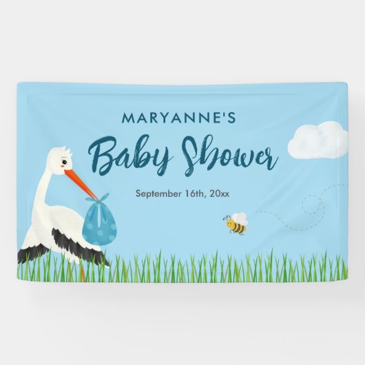 Blue Stork-Baby shower Spandoek (Horizontaal)