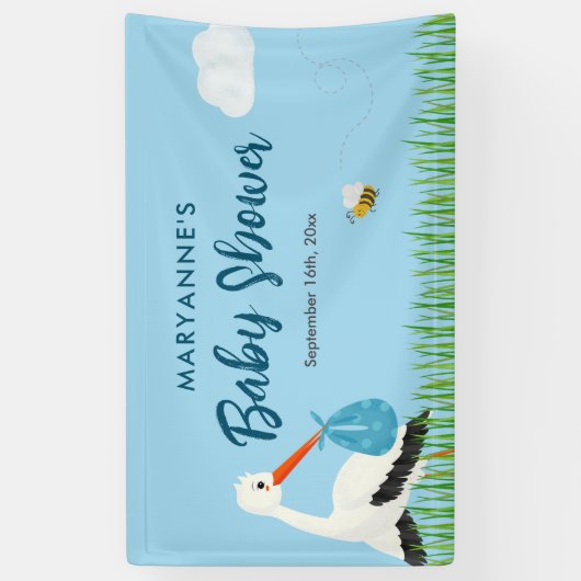 Blue Stork-Baby shower Spandoek (Verticaal)