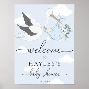 Blue Stork Baby shower Welkom Poster