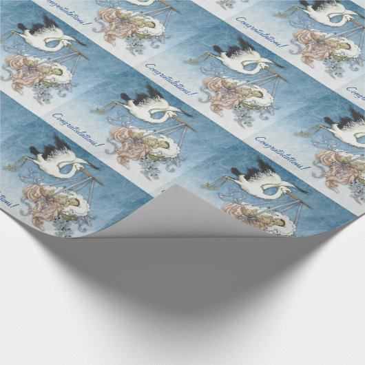 Blue Stork Baby shower Wrapping Paper Cadeaupapier (Hoek)