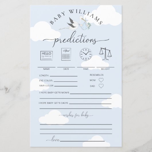 Blue Stork Baby voorspellingen spel (Voorkant)