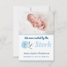 Blue Stork Birth Announcement Kaart