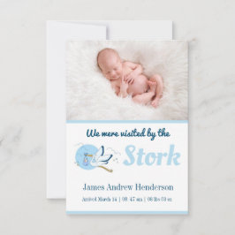Blue Stork Birth Announcement Kaart