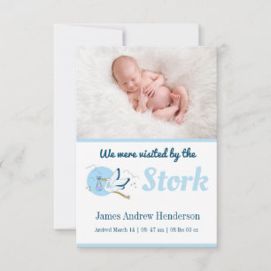 Blue Stork Birth Announcement Kaart