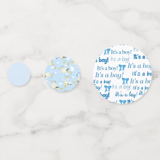 Blue Stork Boy Baby shower Confetti (Voorkanten)