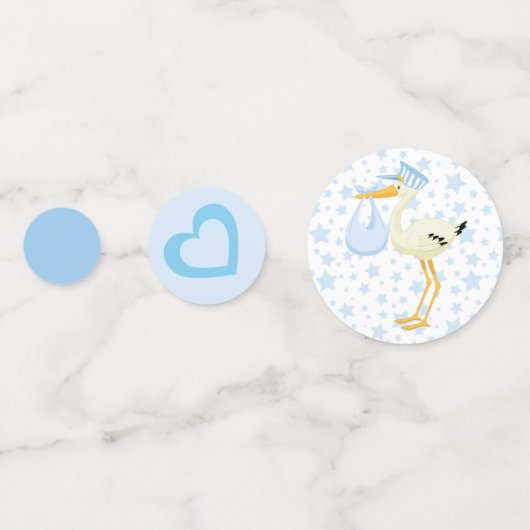 Blue Stork Boy Baby shower Confetti (Achterkanten)