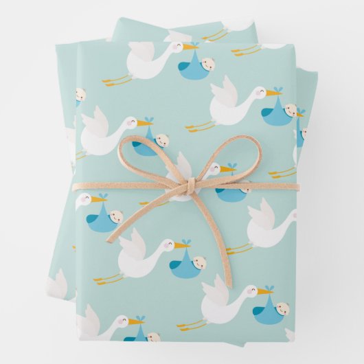 Blue Stork Boy Baby shower Inpakpapier Vel (In situ)