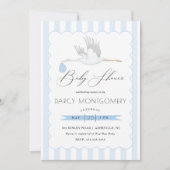 Blue Stork Boy Baby shower Invitation Kaart (Voorkant)