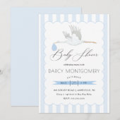 Blue Stork Boy Baby shower Invitation Kaart (Voorkant / Achterkant)