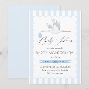 Blue Stork Boy Baby shower Invitation Kaart