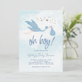 Blue Stork Boy Baby shower Kaart (Staand voorkant)