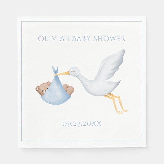 Blue Stork Boy Baby shower Servet (Voorkant)