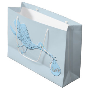 Blue Stork Delivering Boy Large Cadeautasje