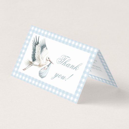 Blue Stork Delivery Baby Boy Shower Dank u kaart (Voorkant)