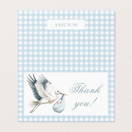 Blue Stork Delivery Baby Boy Shower Dank u kaart (Buitenkant ongevouwen)