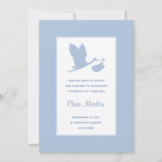 Blue Stork geboorte aankondiging (Voorkant)