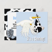 Blue Stork Koe Print Cowboy Baby shower Kaart (Voorkant / Achterkant)