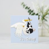 Blue Stork Koe Print Cowboy Baby shower Kaart (Staand voorkant)