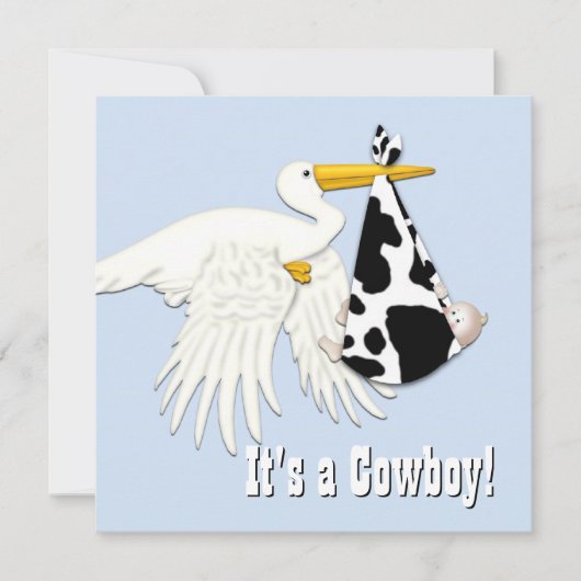 Blue Stork Koe Print Cowboy Baby shower Kaart (Voorkant)