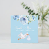 Blue Stork Monogram Floral Baby shower Bedankt (Staand voorkant)