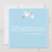 Blue Stork Monogram Floral Baby shower Bedankt (Achterkant)