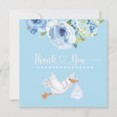 Blue Stork Monogram Floral Baby shower Bedankt (Voorkant)
