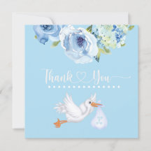 Blue Stork Monogram Floral Baby shower Bedankt