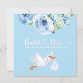 Blue Stork Monogram Floral Baby shower Bedankt