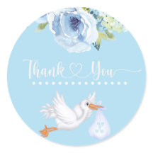 Blue Stork Monogram Floral Baby shower Bedankt
