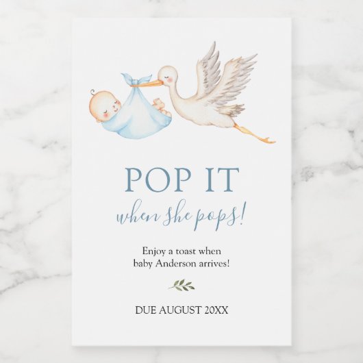 Blue Stork Pop het als ze Poppen Wijn Etiket (Enkel label)