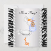 Blue Stork Zebra Baby Boy Shower Kaart (Voorkant)