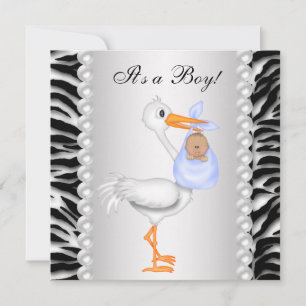 Blue Stork Zebra Baby Boy Shower Kaart