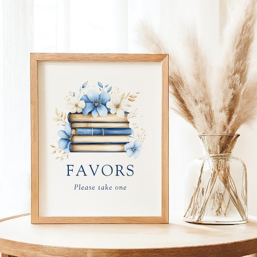 Blue Storybook Baby Shower Favors Sign Poster