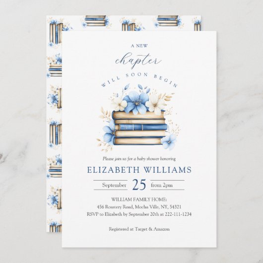 Blue Storybook Baby shower Invitation Boy Kaart (Voorkant / Achterkant)