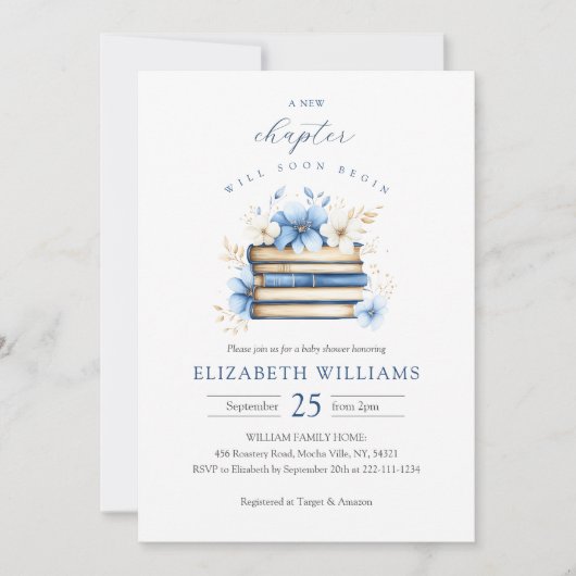 Blue Storybook Baby shower Invitation Boy Kaart (Voorkant)