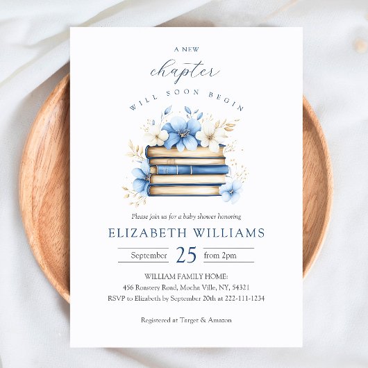 Blue Storybook Baby shower Invitation Boy Kaart