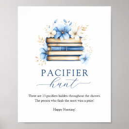 Blue Storybook Baby Shower Pacifier Hunt Game Sign Poster