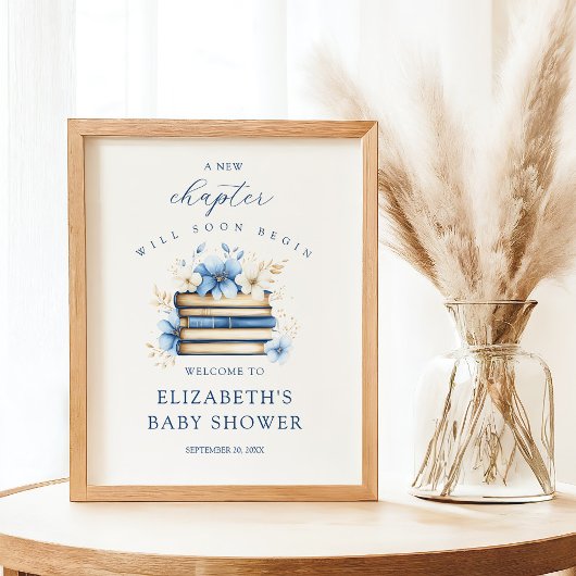 Blue Storybook Baby Shower Welcome Sign Poster
