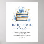 Blue Storybook Baby Sock Hunt Game Sign Poster (Voorkant)
