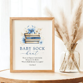 Blue Storybook Baby Sock Hunt Game Sign Poster