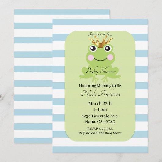 Blue Storybook Fairy Tale Frog Prince Baby shower Kaart (Voorkant / Achterkant)