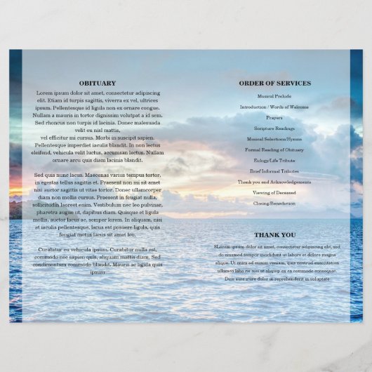 Blue strand Funeral Program sjabloon (Achterkant)