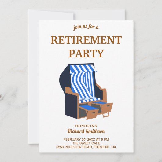 Blue Strandkorb Strandstoelen Pensioenfeest Kaart (Voorkant)
