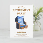 Blue Strandkorb Strandstoelen Pensioenfeest Kaart (Staand voorkant)