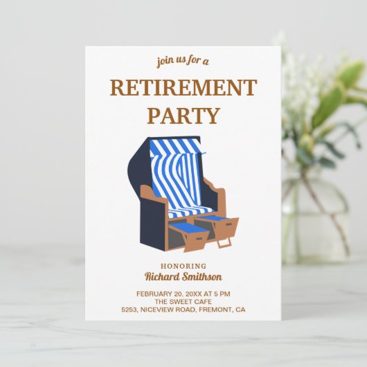 Blue Strandkorb Strandstoelen Pensioenfeest Kaart (Staand voorkant)