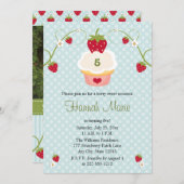 Blue Strawberry Cupcake Birthday Foto Uitnodiging (Voorkant / Achterkant)